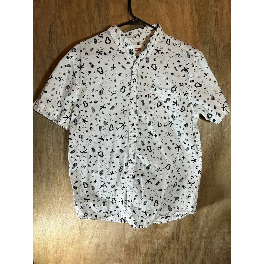 Levi's Casual Button Down Shirt Hawaii Hawaiian Palm tree Pineapple Medium